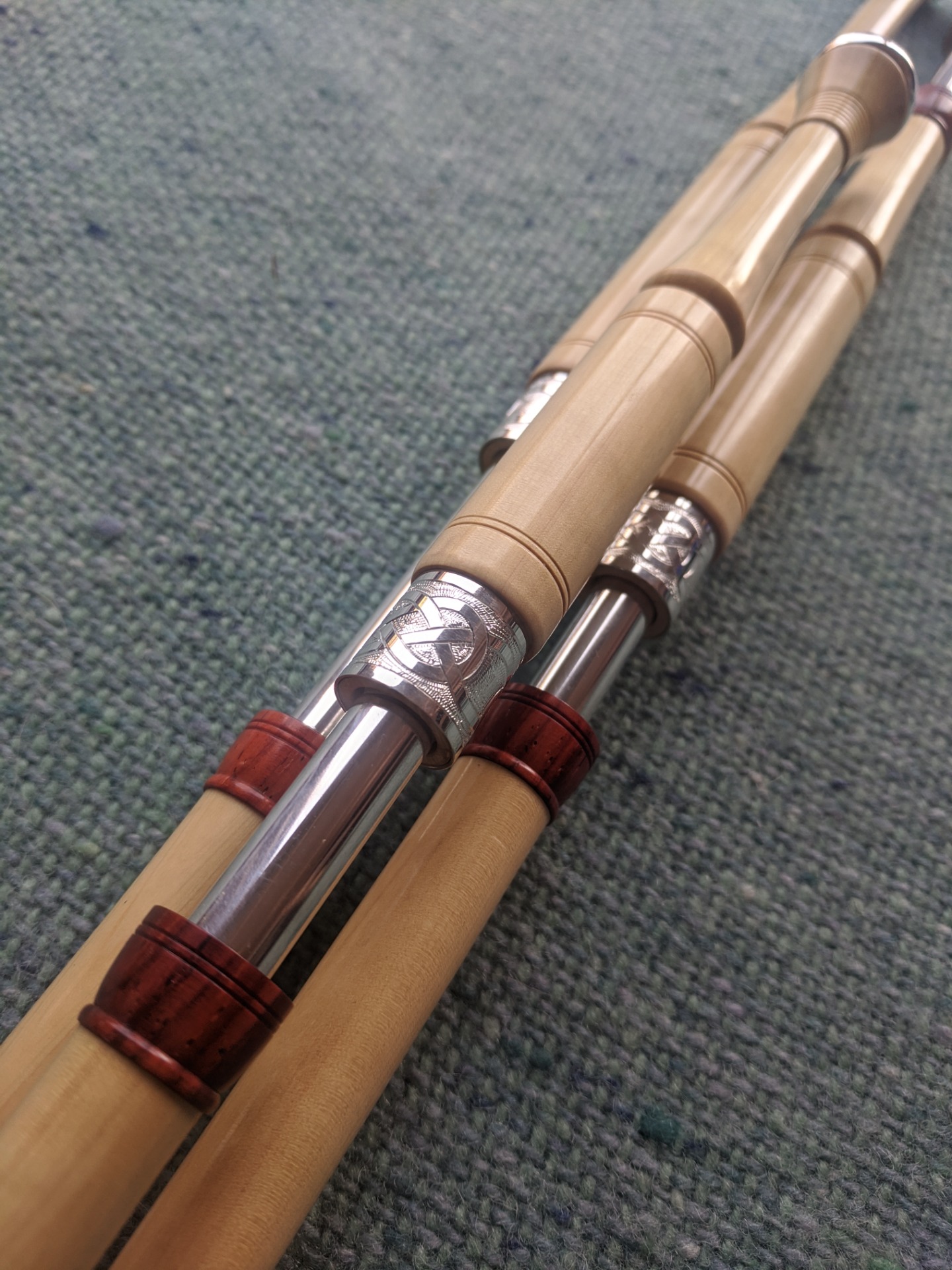 Boxwood, cocobolo mounts & engraved silver ferrules and plain slides