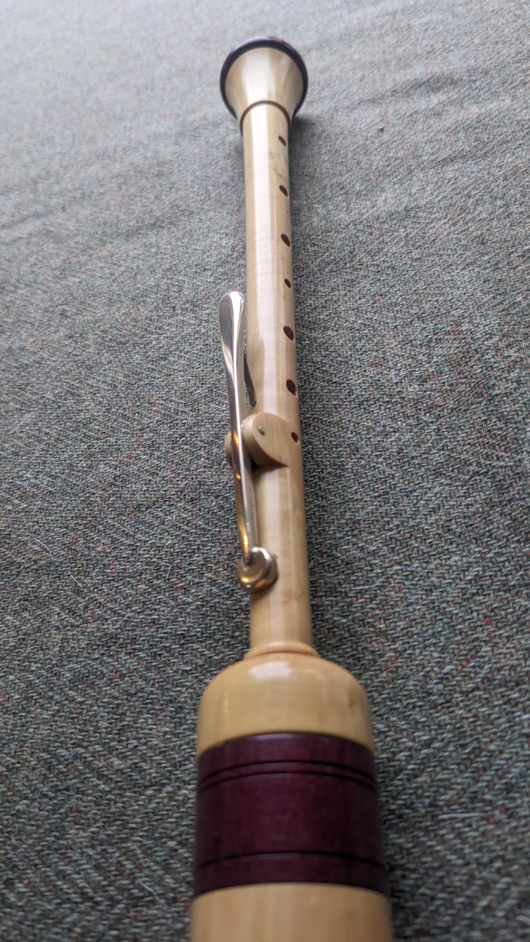 Boxwood chanter in C with high D key, with purple heart ferrule & sole.